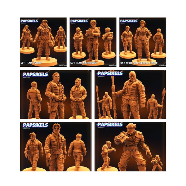 Equipo SE-1 de 7 piezas - Miniatura de impresión en 3D de resina / RPG / Sci fi / Cyberpunk / Juego de roles / DnD / Papsikel Star Entry