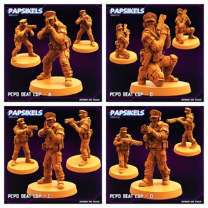 4pc PCPD Beat Cops - 32mm Scale Alien Miniature | RPG | Sci fi | Cyberpunk | Role Playing | DnD | Papsikel