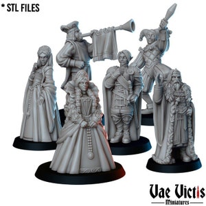 6pc Kings Court Set NPCs - 28mm or 32mm Scale DnD Miniature | Dungeons and Dragons Mini | 5E Fantasy | Vae Victis