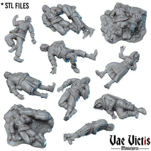 10pc Corpses Set NPCs - 28mm or 32mm Scale DnD Miniature | Dungeons and Dragons Mini | 5E Fantasy | Vae Victis
