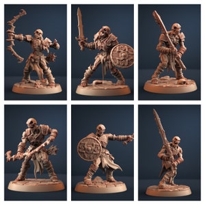 6pc Draugr Skeleton Warriors Modular Set - Resin Print DnD Miniature | Dungeons and Dragons Mini | 5E Fantasy | Artisan Guild | Lich Lord