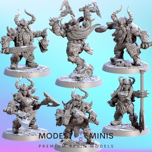 6pc Dwarf Berserkers - 28mm 32mm 40mm | Dungeons and Dragons Mini | 5E Fantasy | Artisan Guild