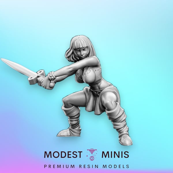 Heroine Quest Barbarian Female - 28mm 32mm Scale DnD Miniature | Dungeons and Dragons | RN Estudio