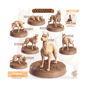 Dober the Doberman Adventure Pet | Resin 3D Printed Mini | DnD Familiar | Animal Miniature
