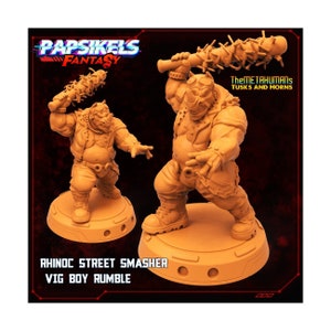 Rhinoc Street Smasher - 32mm Scale Miniature | RPG | Sci fi | Cyberpunk | Role Playing | DnD | Papsikel