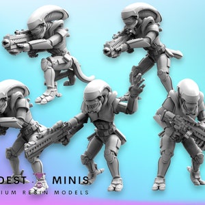 5pc Xeno Trooper Set - 32mm Scale Alien Miniature | RPG | Sci fi | Cyberpunk | Role Playing | DnD | Papsikel Xenowars
