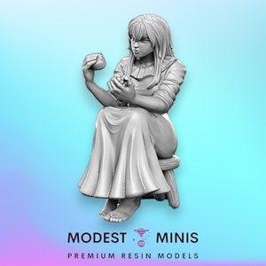Villager NPC Violett sitting girl - 32mm Scale DnD Miniature | Dungeons and Dragons | JRPG Mini - RN Estudio