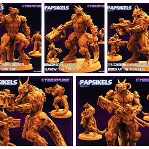 5pc Dragonborn Cyborgs Set - 32mm Scale Alien Miniature | RPG | Sci fi | Cyberpunk | Role Playing | DnD | Papsikel
