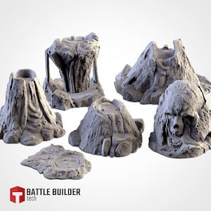 6pc Volcano Scatter Terrain - DnD Miniature SciFi Fallout Wasteland