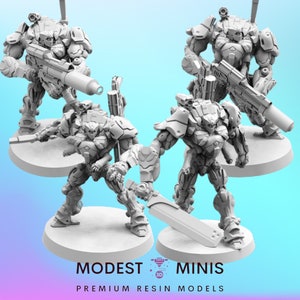4pc Organic Cyborg Heavy Troopers - Resin Cyberpunk Miniature | RPG | Sci fi | Role Playing | DnD | Papsikel