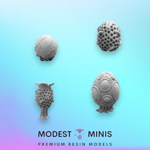 4-teiliges Alien-Eier-Set - 32-mm-Skala Alien Miniatur | Rollenspiel | Science-Fiction | Cyberpunk | Rollenspiel | D&D | Pappusel