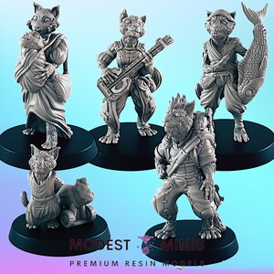 Catfolk Commoners Tabaxi - 25mm 28mm 32mm 40mm Scale  | RPG | Role Playing | EC3D Fantasy | Everyday Folk