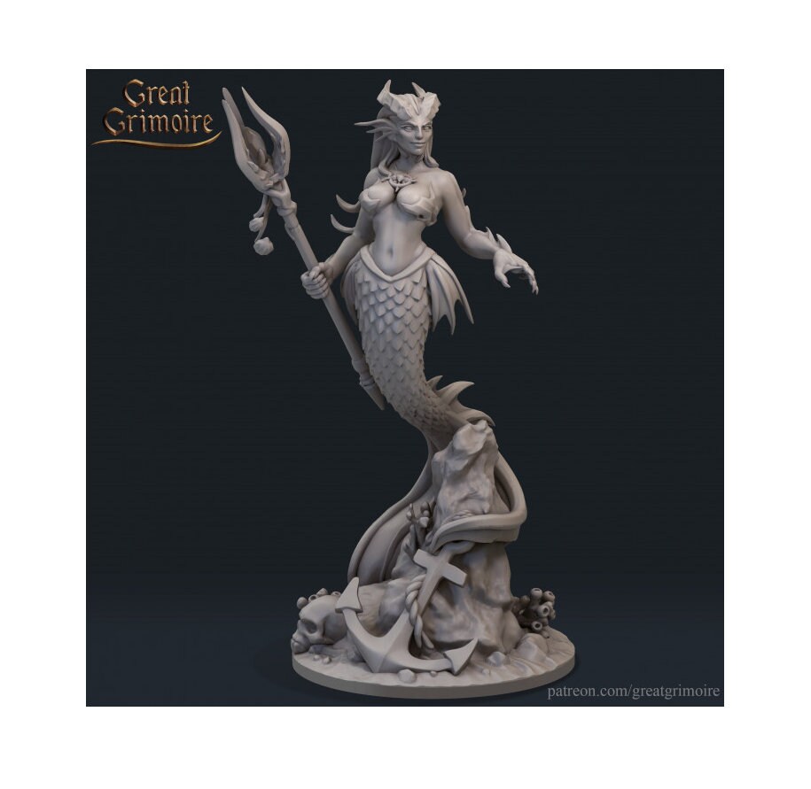 Premium 3D Printed Fantasy Tabletop Miniatures 28mm 32mm up to 100mm Dungeons and Dragons DnD D&D 21313 Merfolk Female Warrior