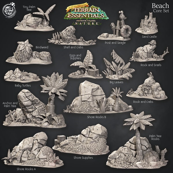 15pc Beach Island Scatter RESIN | 28mm 32mm Scale | Dungeons and Dragons | DnD Terrain | Fantasy | Sci Fi | Cast n Play