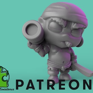 Chibi Cannoneer Sailor - 32mm Scale Miniature | DnD Miniature | Chibi Mini | Fantasy | Gifts