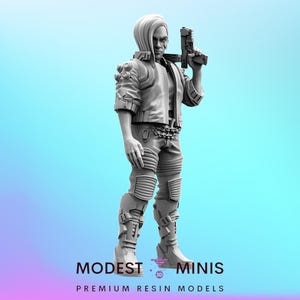 Female V Mercenary - 32mm Cyberpunk Miniature | RPG | Sci fi | Role Playing | DnD | Papsikel