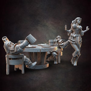 Drunk Dwarves Tavern Bar Scene - 28mm 32mm Scale DnD Miniature | Dungeons and Dragons Mini | 5E Fantasy