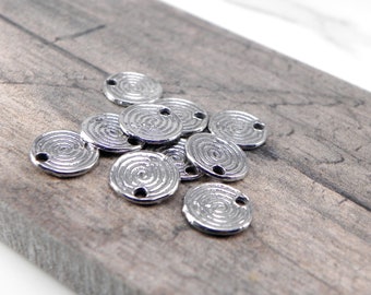 11 small swirl spiral texture circles, tiny twist look coin for earring necklace bracelet charm. Add lightweight and movement to design.