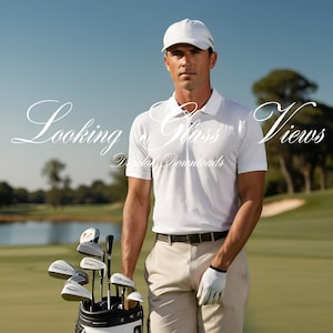 Maquete de camisa polo impressa K500 Maquete de camisa de golfe Maquete de camisa polo masculina Mockups POD Mockup Sport-Tek ST650 Maquete de polo branco