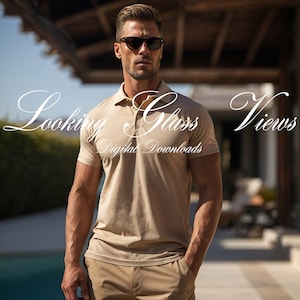 Polo Shirt Mockup Port Authority K500 Mockup Golf Shirt Mockup Mens Polo Shirt Men Mockups POD Mockup Port Authority K500 Stone Mockup