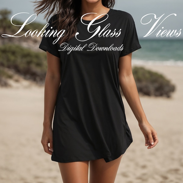 T-shirt Dress Mockup Black T-Shirt Dress Mock Summer Mockup Diverse Model Mockup Beach Mockup Oversized TShirt Mockup Stanley Stella STDW144