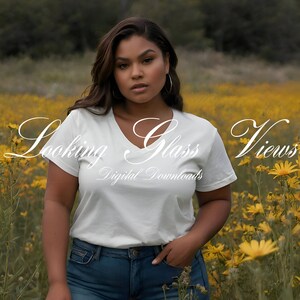V-Neck T-Shirt Mockup Gildan 5V00L Mockup White T-shirt Mockup Hispanic Model Mockup White V-Neck Mockup Diverse Model Mock Curvy Model Mock