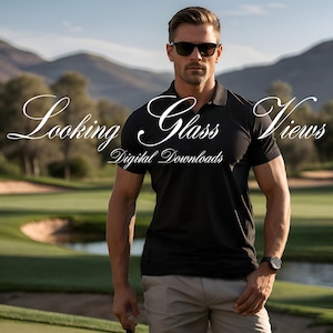 Camisa polo maquete Autoridade Portuária K500 Maquete Camisa de golfe Maquete Camisa polo masculina Mockups POD Mockup Sport-Tek ST650 Mockup Polo preto Mock