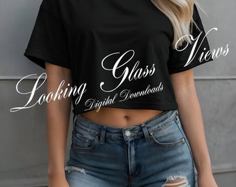Maquete de Crop Top Preto Maquete de Crop Top Next Level 5080 Maquete de Camiseta Y2K Baby Maquete Champion T453W Maquete Bella Canvas 8882 Maquete dos anos 90