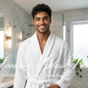 Men's Bathrobe Mockup, NEW Printify Port Authority R103 Unisex Terry Shawl Robe Embroidery Mockup
