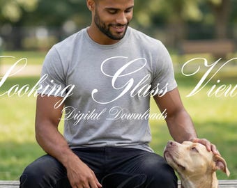 Mens T-shirt Mockup Dog Mockup Next Level 3600 Heather Grey T-Shirt Mockup Dog Dad Mens Tee