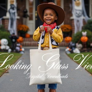 Halloween Tote Bag Mockup Kids Tote Bag Mockup Canvas Tote Bag Mockup Trick or Treat Tote Mockup Childs Tote Bag Mockup Little Cowboy Mockup