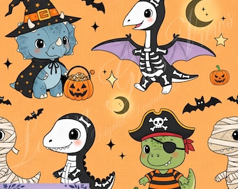 Estampas de dinossauros para o Halloween, papel de dinossauro, papel digital para imprimir, estampa repetitiva, estampa de dinossauro para tecido, estampa de dinossauro infantil