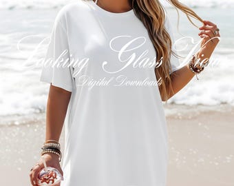 Maqueta de camiseta blanca de colores cómodos CC1717, estilo bohemio, para playa y verano