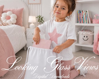 Girls Tote Mockup, White Drawstring Bag Mockup, Kids Backpack Mockup, Book Tote, Canvas Bag