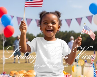 4th of July Mockup American Girl Summer Boys White T-Shirt Mockup USA Patriotic Shirt Mockup African American Kids