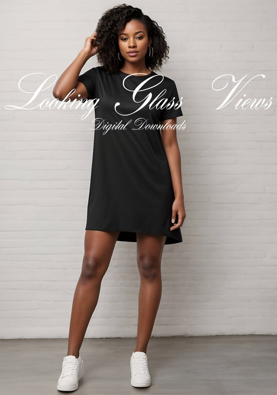 T-shirt Dress Mockup Black T-Shirt Dress Mock Summer Mockup Black Model Mockup Beach Mockup Oversized TShirt Mockup Stanley Stella STDW144