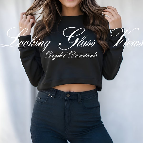 Crop Top Mockup, Black Crop Top Mockup, Mockup Bella Canvas 7503 Long Sleeve Mockup Bella Canvas 7505 Mock, Black Crop Top Sweatshirt Mockup