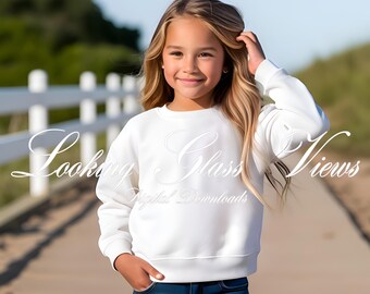 Childs White Sweatshirt Mockup Gildan 18000B Mockup Summer Mockup Kids Mockup Child's Sweatshirt Mockup Kids Mockup Youth Gildan Mockup