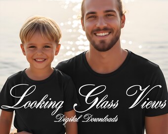 Father's Day Mockup Bella Canvas 3001T Boys Black T-Shirt Mockup Bundle Daddy and Me Dad Mockup Father and Son Summer Beach