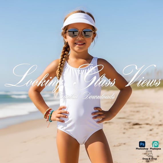Girls One Piece Swimsuit Mockup Girls Swimwear Mockup Drag and Drop Printful AOP Bathing Suit Mockup Kids Summer Beach Mockup Kids Swimwear
