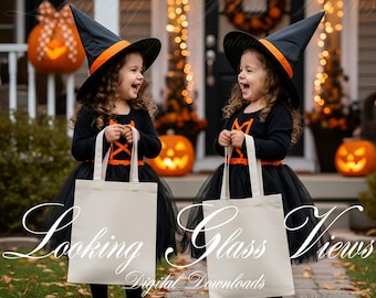 Halloween Tote Mockup Bundle Little Witch Mockup Canvas Tote Bag Trick or Treat Mockup Kids Canvas Tote Bag Mockup POD Canvas Tote Bag Mock