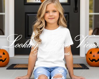 Halloween-model meisjes T-shirt modelbundel kindershirtmodel kinder T-shirt model herfstmodel Bella Canvas 5000B model herfstpompoenen