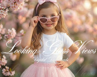 Girls Easter Mockup Bundle, Girls White T-shirt Mockup, Kids Spring Mockup, Cherry Blossoms