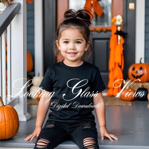 Kids Halloween T Shirt Mockup Toddler Black Tee Mockup Rabbit Skins 3321 Mockup Fall Toddler Shirt Mockup Lifestyle Trick or Treat Mockup
