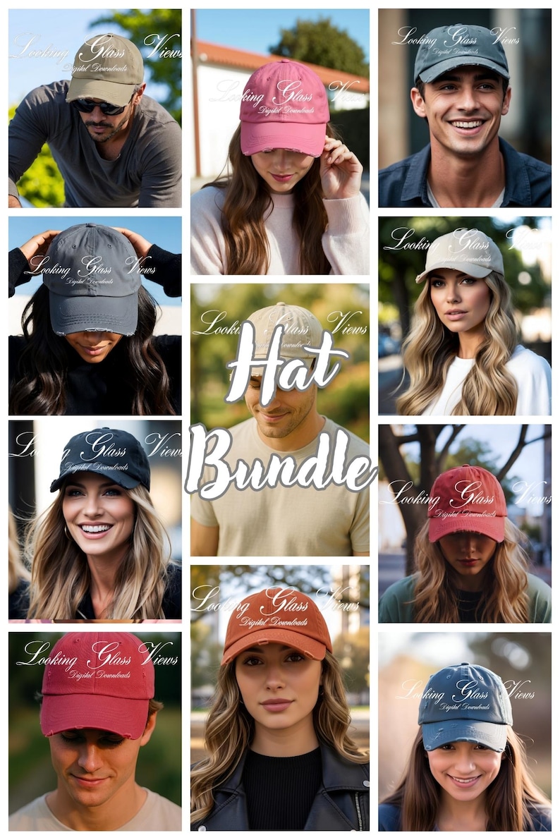 Distressed Hat Mockup Bundle District DT600 Mockup District DT600 Distressed Cap Mockup Lifestyle Cap Mockup DT600 Print on Demand Hat Mock image 1