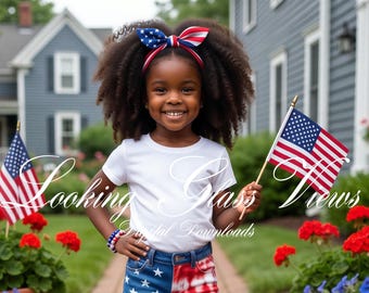 4th of July Mockup Girls White T-shirt Mockup USA Patriotic All American Girl