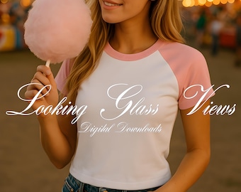 Raglan Baby Tee Mockup White and Pink Raglan Mockup Crop Top Mockup Bella Canvas 1201 Mockup Raglan Baby Tee