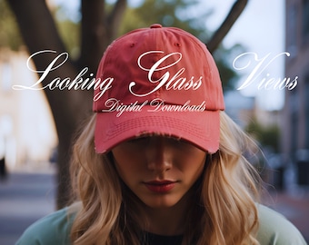 District DT600 Mockup Dashing Red District DT600 Distressed Cap Mockup Hat Mockup Distressed Hat Mockup Hat Mockup Lifestyle Cap Mockup