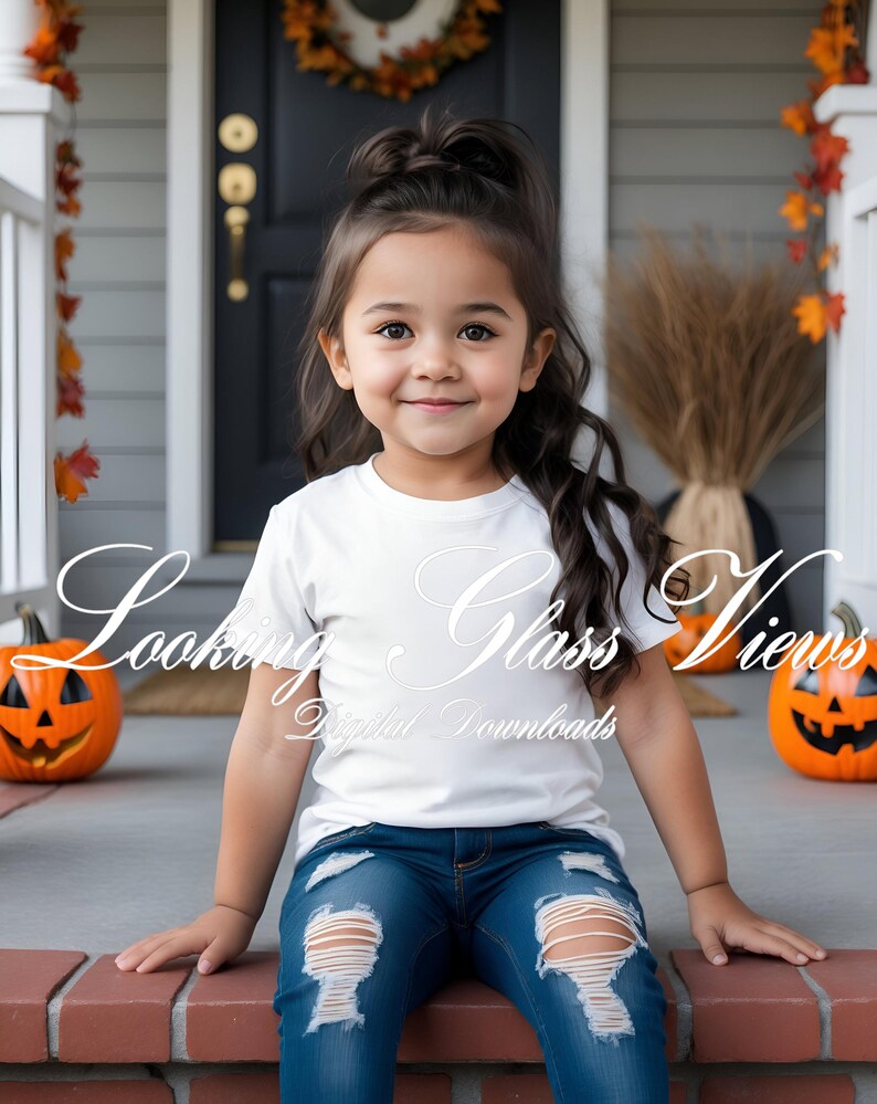 Mockup de Halloween Infantil, Mockup de Camiseta Branca Bella Canvas 3001Y, Mockup de Camiseta Infantil, Mockup de Outono Infantil, Mockup Gildan 5000B, Mockup Comfort Colors 9018 imagem 2