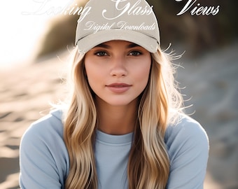 Hat Mockup Printify Khaki OTTO Cap 104-1018 Distressed Cap Mockup Khaki OTTO Cap 104-1018 Mockup POD Hat Mockup Sand Baseball Cap Mockup